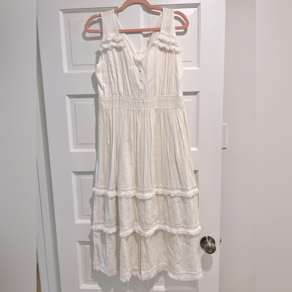 White sleeveless boho midi dress